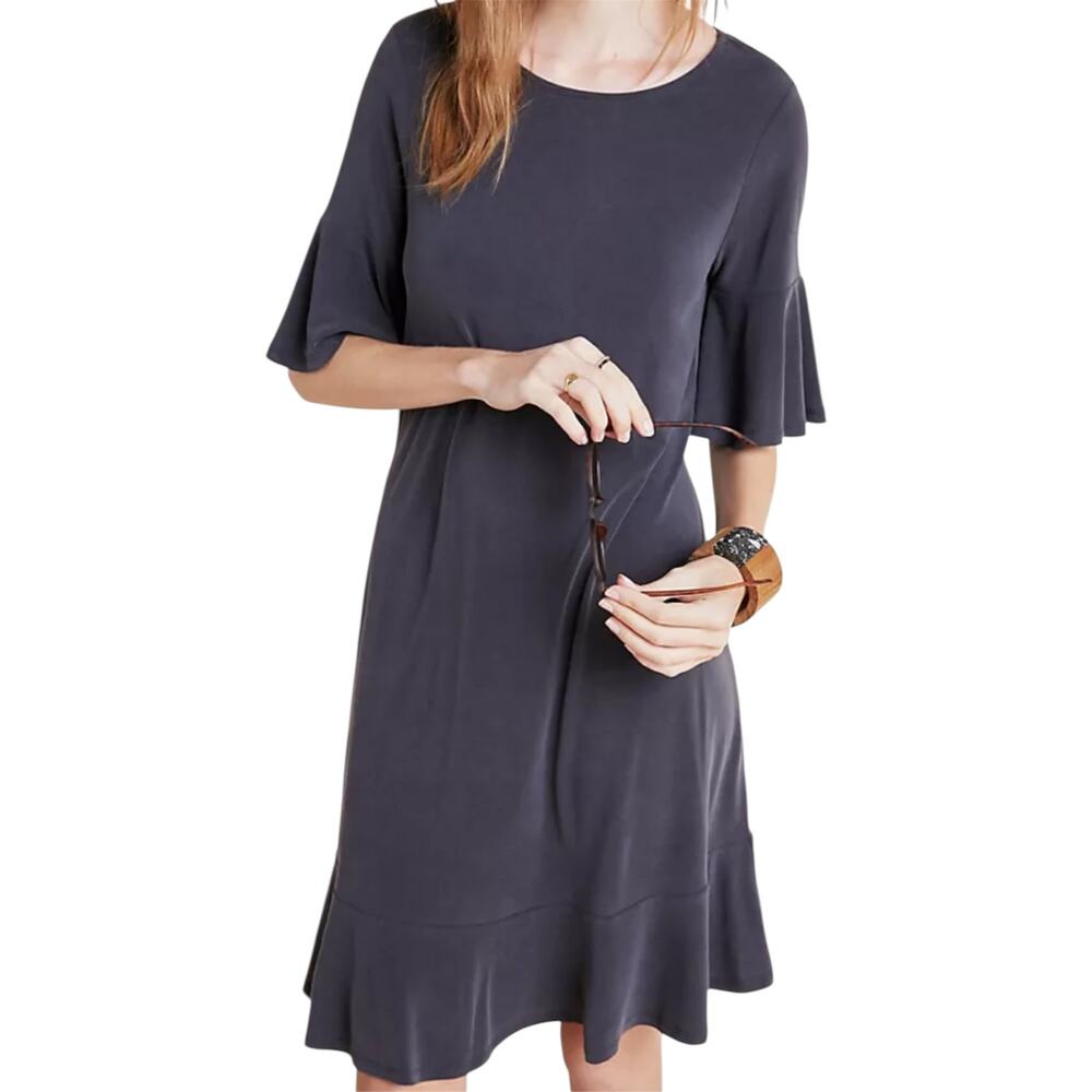 Anthropologie Averil Tee Dress Flounce Ruffle Sleeve Hem Carbon Black M